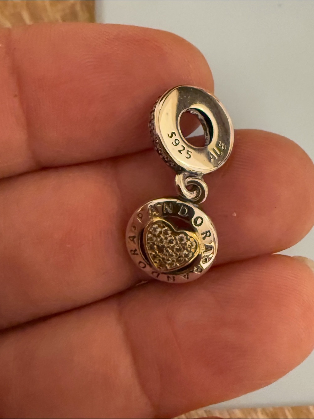 Pandora Two-Tone Heart Dangle Charm in Silver and Gold - Picture 10 of 11